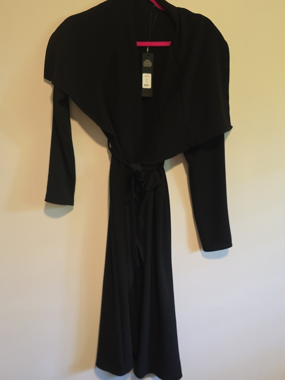 Fashion Nova Black Long Sleeve Wrap Dress with Draped Collar